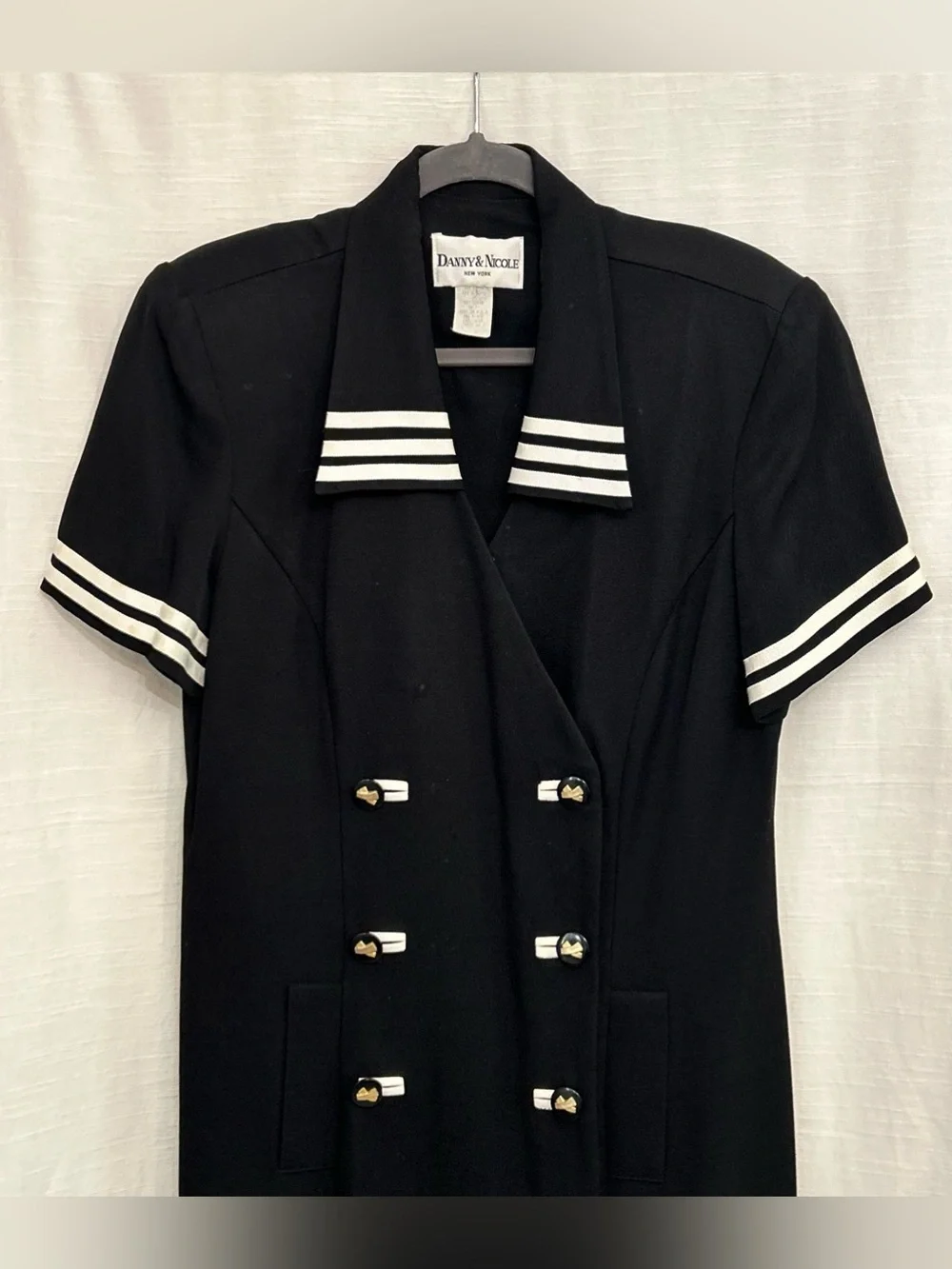 Danny & Nicole Black Double Breasted Nautical Sailor Dress with Stripe Collar - Picture 2 of 10